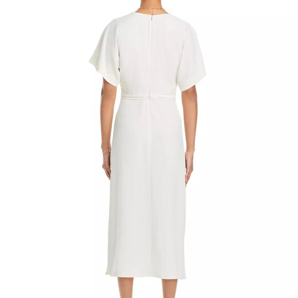 645$ BOSS V-Neck Slit Sides Dawinga Midi Dress Short Sleeves Size 10 Soft Cream - Picture 2 of 5